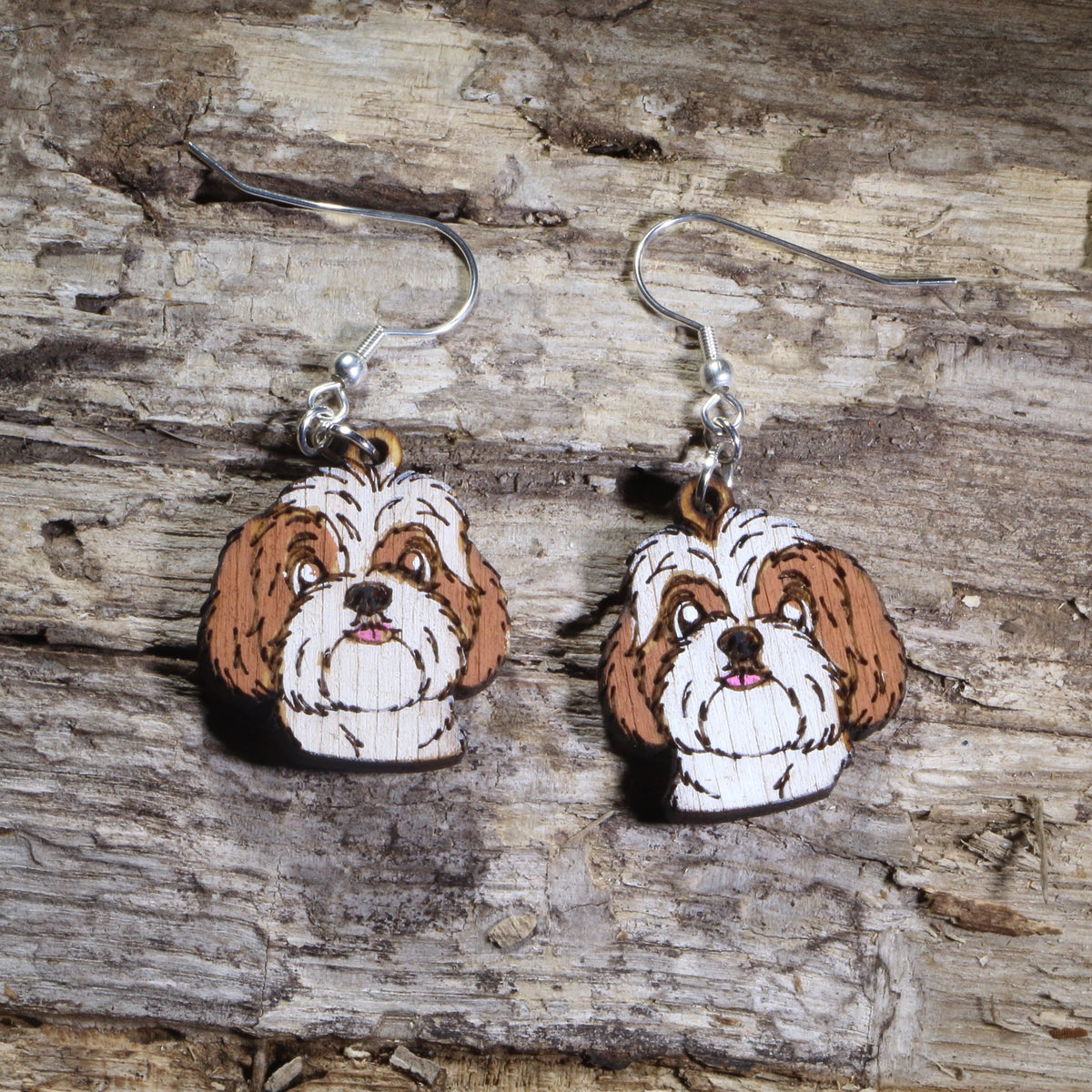 Shih Tzu Wooden Dangle Earrings | Dog Lover Jewelry