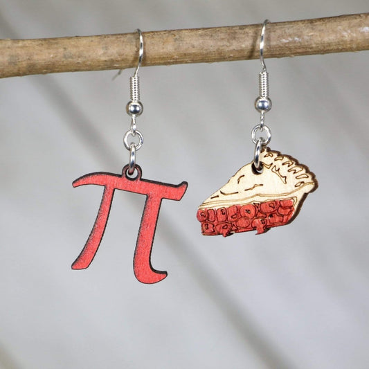 Pi and Pie Wooden Earrings | Math Pun Nerd Food Jewelry