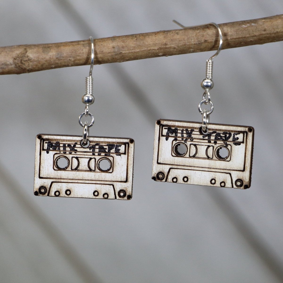 Retro Cassette Tape Wooden Dangle Earrings | Vintage Music Jewelry