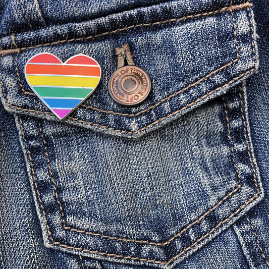 LGBTQ Pride Enamel Pin – Rainbow Flag Heart Metal Brooch for Inclusion & Support