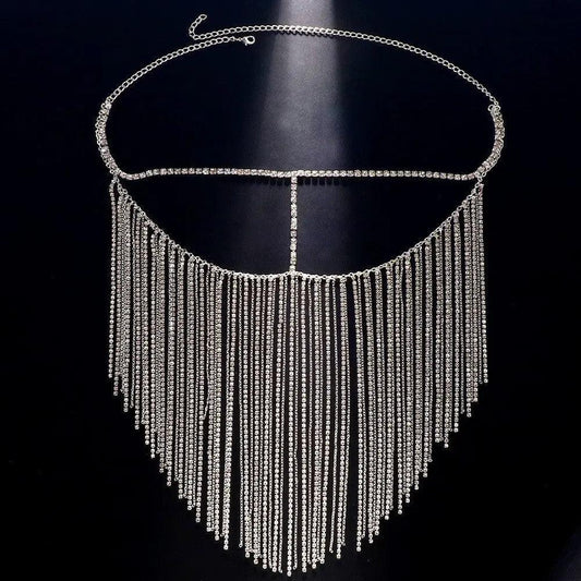 MAC054 Rhinestone Tassel Face Chain Mask - Bling Cover for Parties & Events
