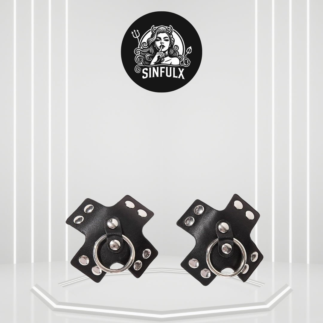 Black Leather BDSM Nipple Pasties