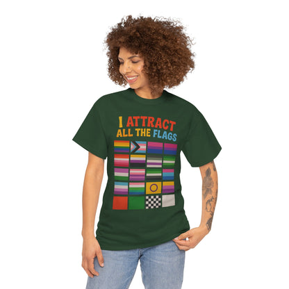I Attract All The Flags LGBTQ Pride T-Shirt – Funny Inclusivity Shirt – Gildan 5000