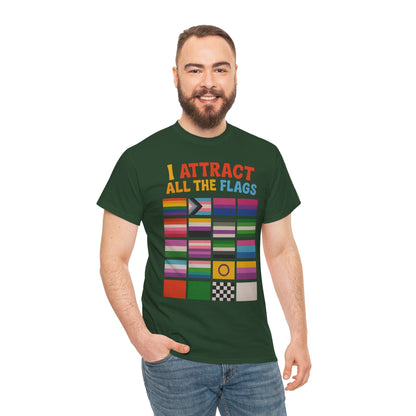 I Attract All The Flags LGBTQ Pride T-Shirt – Funny Inclusivity Shirt – Gildan 5000
