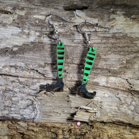 Witch Legs Wooden Dangle Earrings | Halloween Jewelry
