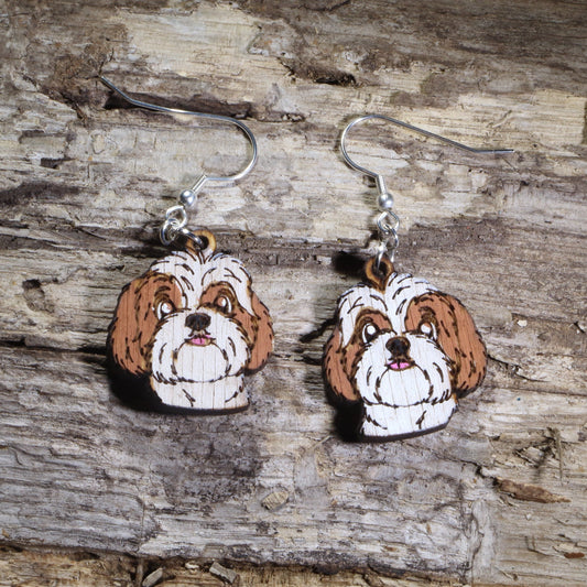 Shih Tzu Wooden Dangle Earrings | Dog Lover Jewelry