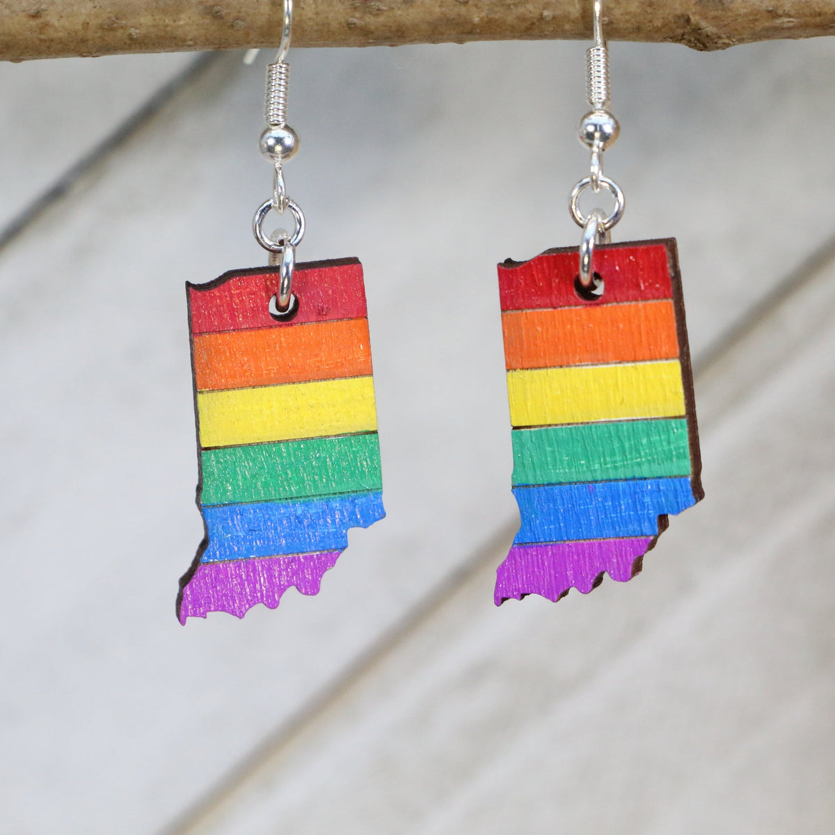 Indiana Pride Flag Wooden Dangle Earrings | LGBTQ State Pride Jewelry