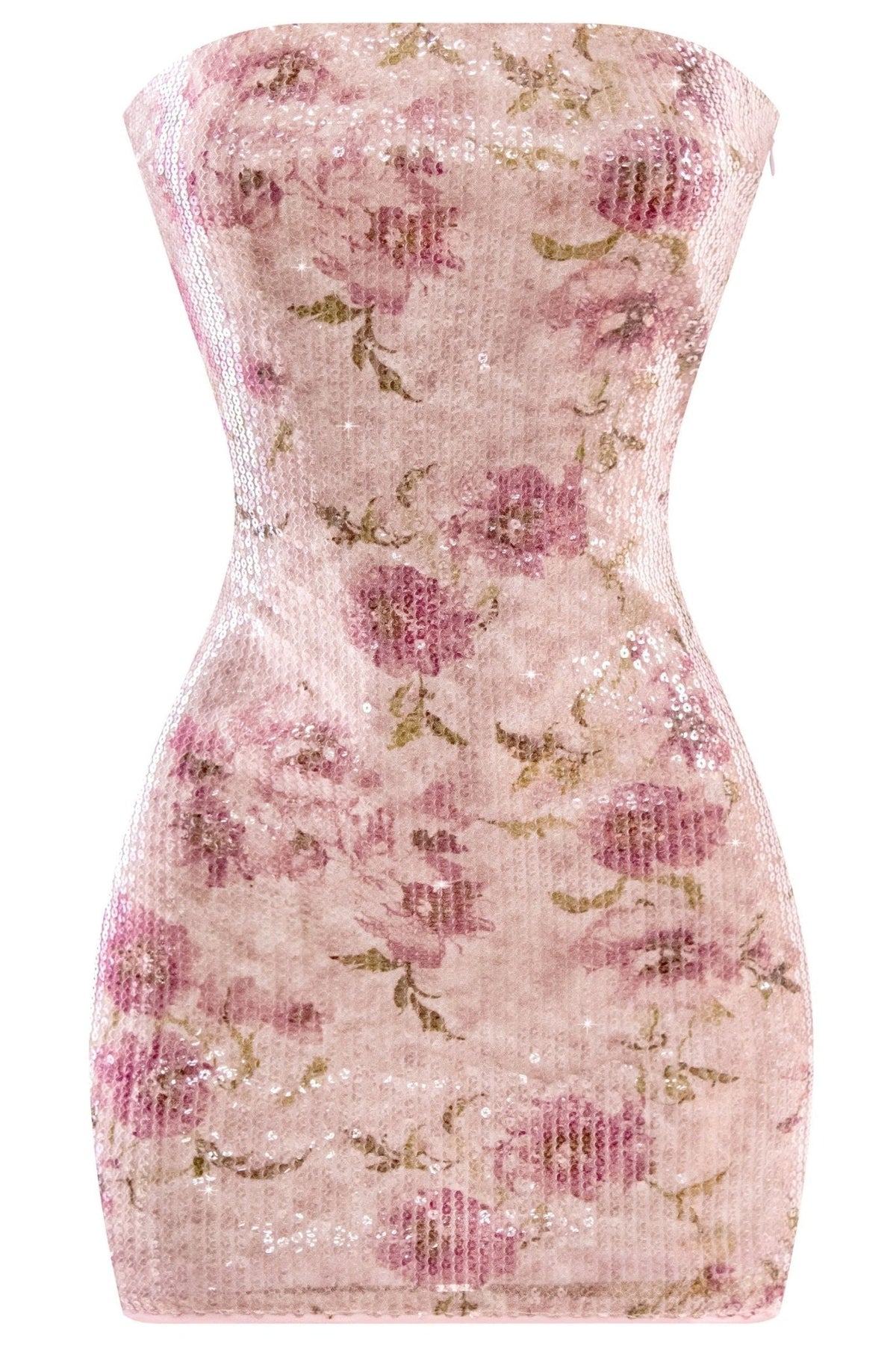 Amelia Luxury Strapless Floral Sequin Mini Dress | Shimmer Fit