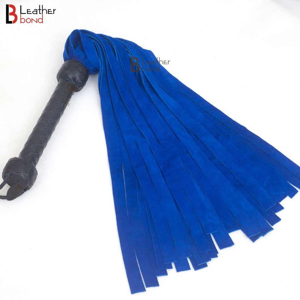 Real Cowhide Suede Leather Flogger 25 Falls Blue & Black Heavy Duty Thuddy Whip | BDSM Impact Flogger