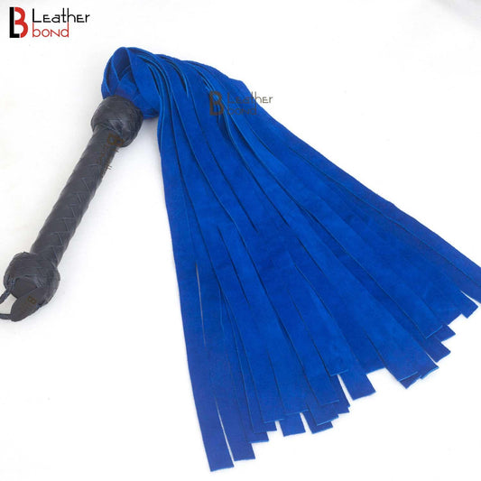 Real Cowhide Suede Leather Flogger 25 Falls Blue & Black Heavy Duty Thuddy Whip | BDSM Impact Flogger