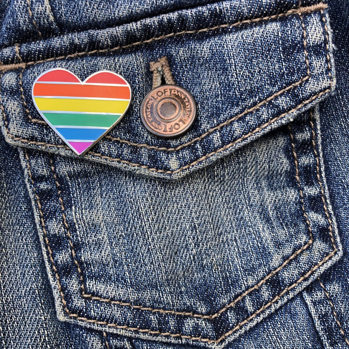 LGBTQ Pride Enamel Pin – Rainbow Flag Heart Metal Brooch for Inclusion & Support