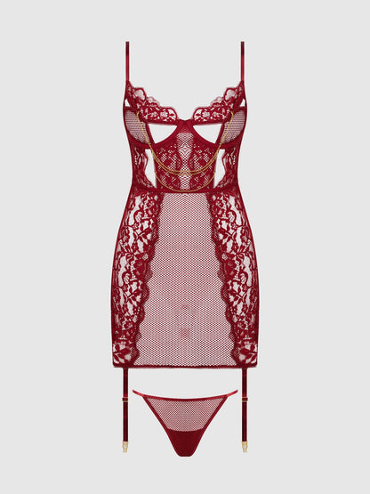 DEZI CURVY LACE & CHAIN CHEMISE LINGERIE SET IN PLUS SiZE