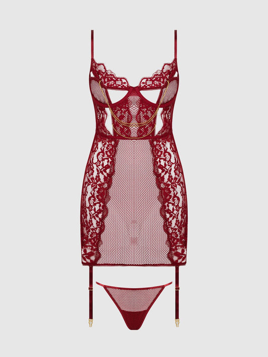DEZI CURVY LACE & CHAIN CHEMISE LINGERIE SET IN PLUS SiZE
