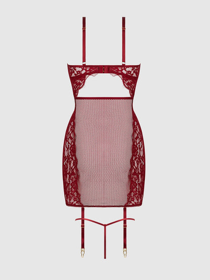 DEZI CURVY LACE & CHAIN CHEMISE LINGERIE SET IN PLUS SiZE