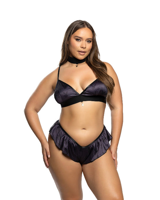 Playboy Blackout Bunny Satin Bralette and Ruffle Thong Set