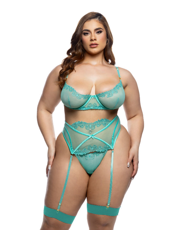 Butterfly Bliss Mint Green Bra & Garter Set