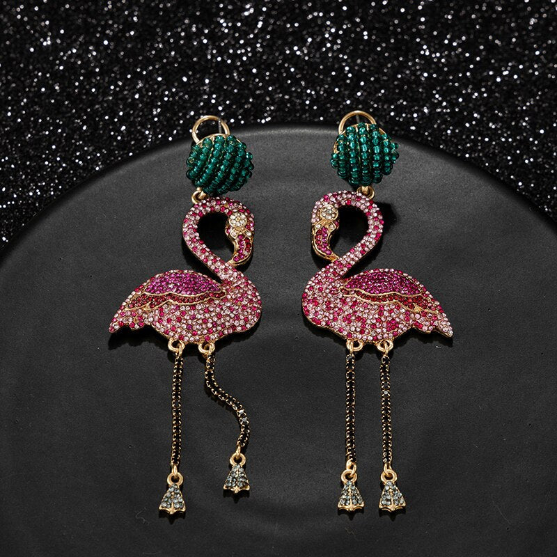 Flamingo Crystal Drop Earrings