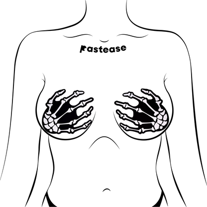 Boney Skeleton Hands on Black Nipple Pasties by Pastease®
