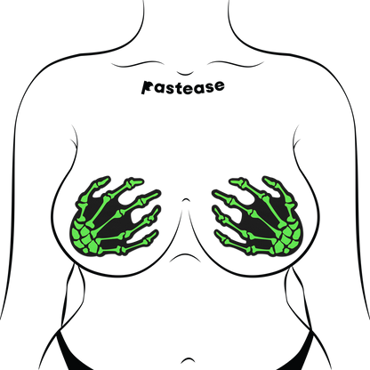Boney Skeleton Hands on Black Nipple Pasties by Pastease®
