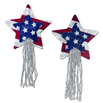 Tassel Pasties: American Patriotic Sparkling Stars & Stripes USA Breast Pasties