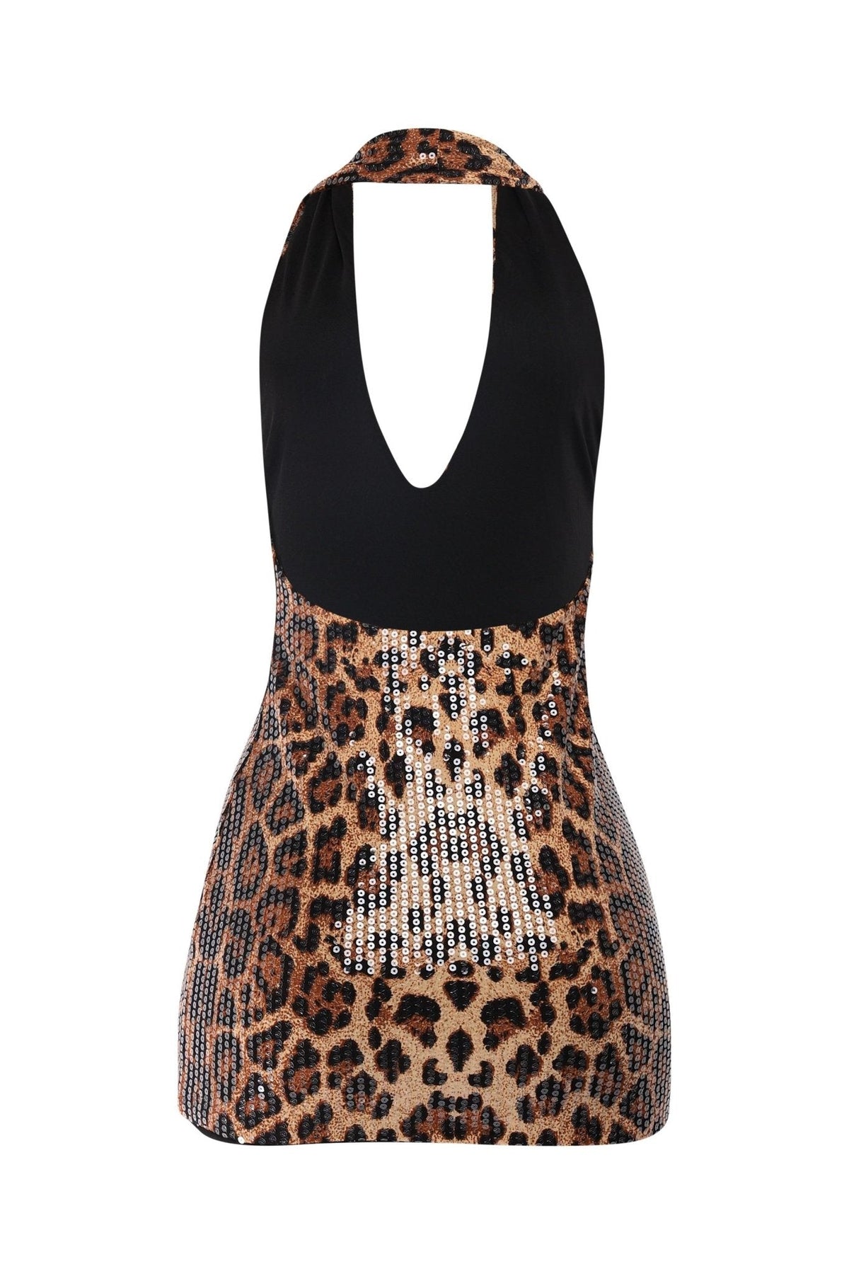 Leopard Sequin Halter Mini Dress – Party Dress